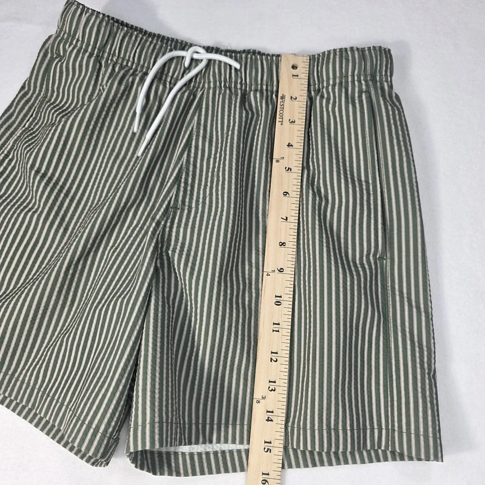 Hollister Men's S Green/White Striped Swim Trunks Lined Mesh Pockets Drawstring